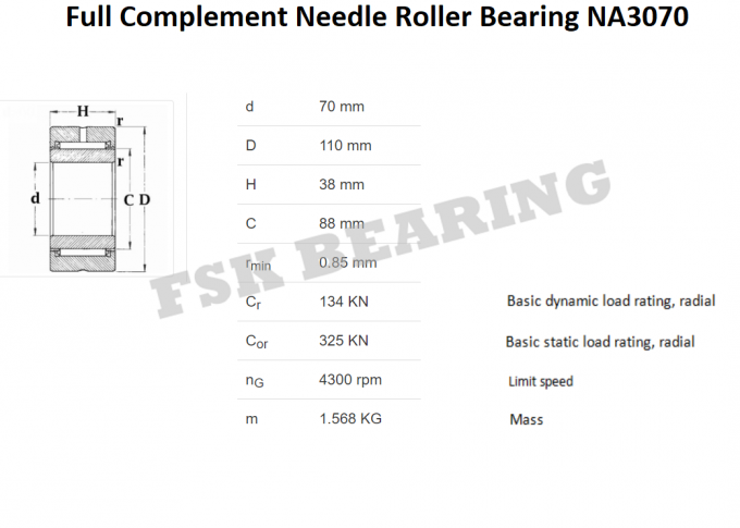 الضمان NA3070 إبرة أسطوانية مكملة بالكامل مع الحلقة الداخلية 0